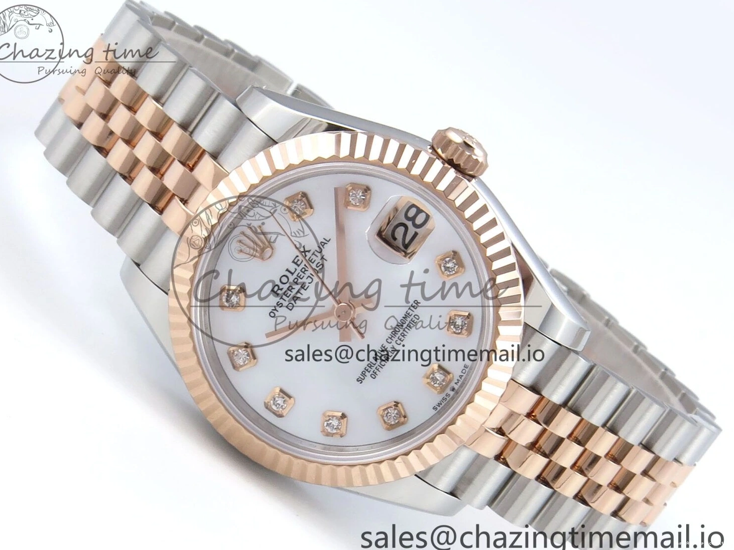 Good Copy Rolex Watches Diamonds QuickDry Best White on 1:1 SS 31 Bracelet MOP 904L Jubilee DateJust ETA Steel ARF 278271 Dial RG 517 Edition 0122